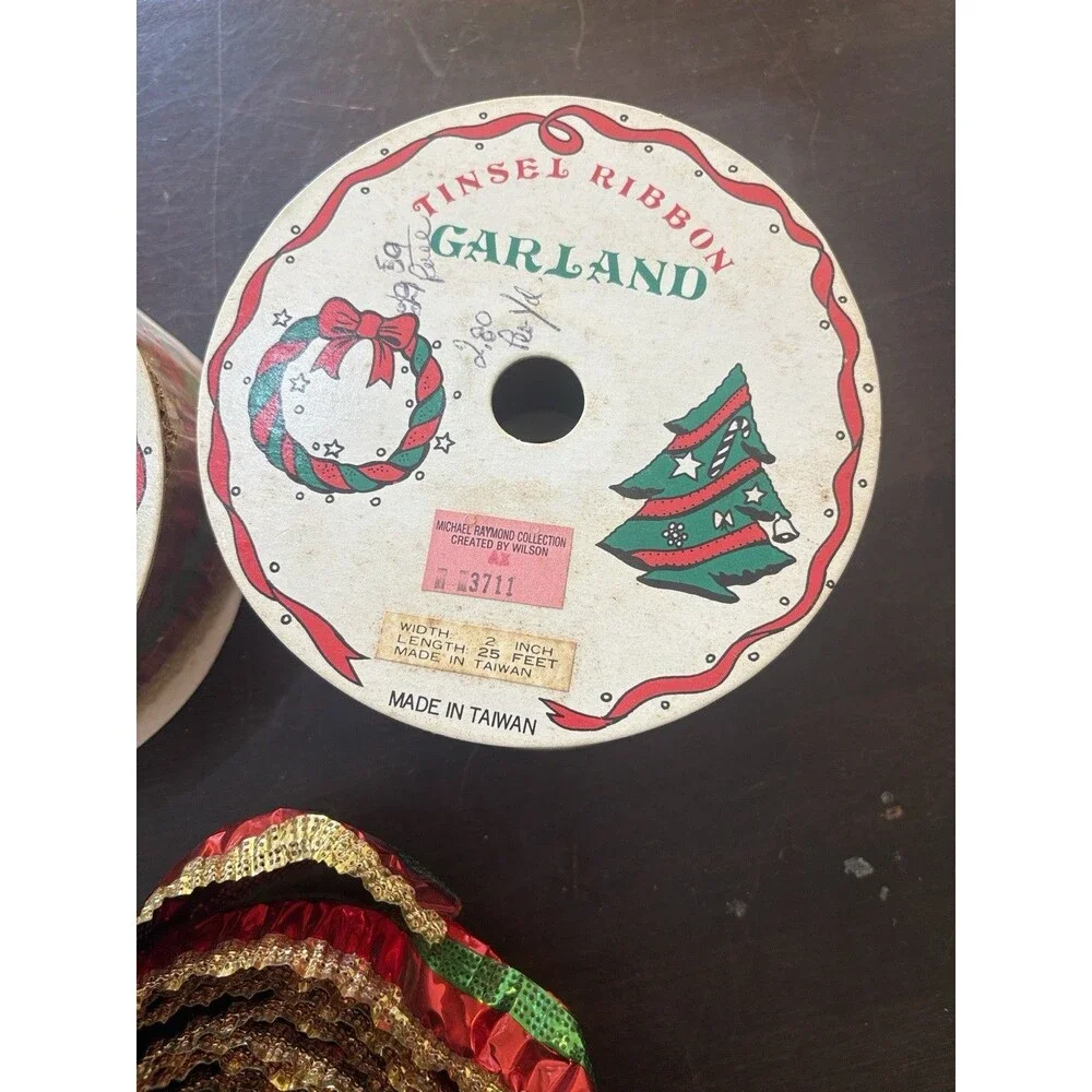 Vtg Metallic Tinsel Ribbon Garland Christmas Red Green Gold 2